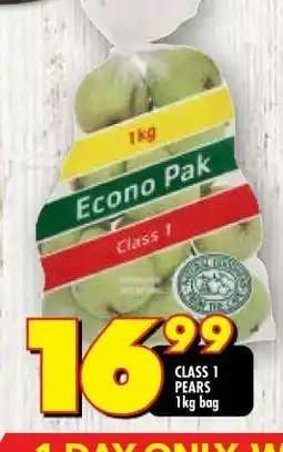 Shoprite CLASS 1 PEARS 1kg bag offer