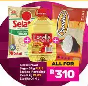 Game Selati Brown Sugar 5kg Plus Spekko Parboiled Rice 5kg Plus Excella Oil 4ltr-For All offer