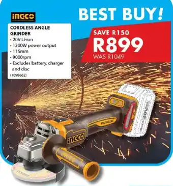 Chamberlain Ingco cordless angle grinder offer