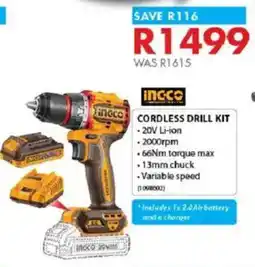 Chamberlain Ingco cordless drill kit offer