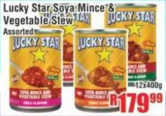 Devland Cash And Carry Lucky Star Soya Mince & Vegetable Stew Assorted offer