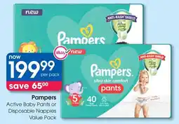 Clicks Pampers Active Baby Pants or Disposable Nappies Value Pack offer