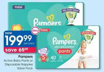 Clicks Pampers Active Baby Pants or Disposable Nappies Value Pack offer