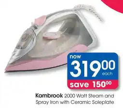 Clicks Kambrook 2000 Watt Steam and Spray Iron with Ceramic Soleplate offer