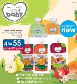 Clicks Clicks Made 4 Baby Puree Pouches with Oats, Rice or Meat offer