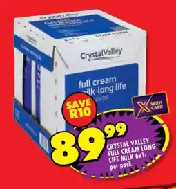 Shoprite CRYSTAL VALLEY FULL CREAM LONG LIFE MILK 6x1L offer