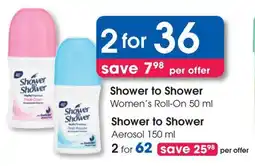 Clicks Shower to Shower Women's Roll-On offer