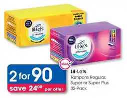 Clicks Lil-Lets Tampons Regular, Super or Super Plus offer