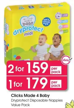 Clicks Clicks Made 4 Baby Dryprotect Disposable Nappies Value Pack offer