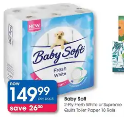 Clicks Baby Soft 2-Ply Fresh White or Supreme Quilts Toilet Paper offer