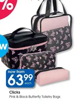 Clicks Clicks Pink & Black Butterfly Toiletry Bags offer