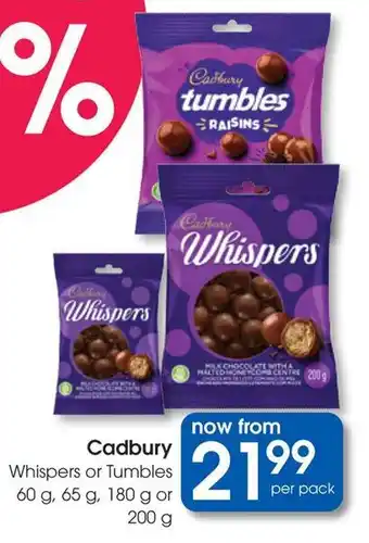Clicks Cadbury Whispers or Tumbles offer