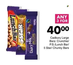 Save Hyper Cadbury Large Bars Crunchie/ P.S./ Lunch Bar/ 5 Star/ Chunky Bars offer