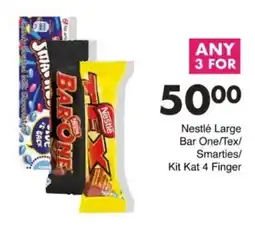 Save Hyper Nestlé Large Bar One/ Tex/ Smarties/ Kit Kat 4 Finger offer