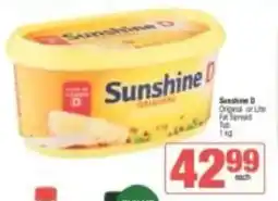KwikSpar Sunshine D Original or Lite Fat Spread Tub offer