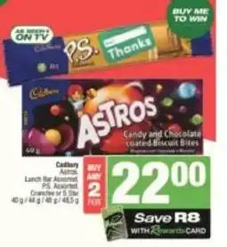 KwikSpar Cadbury Astros Lunch Bar Assorted, P.S. Assorted, Crunchie or 5 Star offer