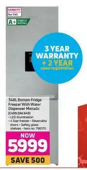 Game Defy 348L Bottom Fridge Freezer With Water Dispenser Mettalic (C455 DAC645) offer