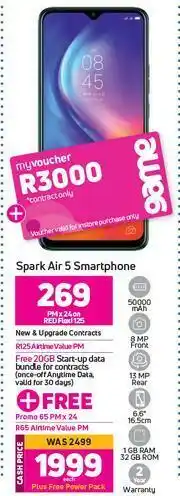 Game Tecno Spark Air 5 Smartphone-Each offer