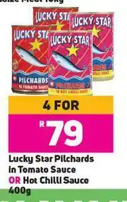 Game Lucky Star Pilchards In Tomato Sauce Or Hot Chilli Sauce-For 4 x 400g offer