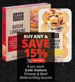 Checkers Café Culture Cheese & Beef Sliders/ Quiche offer