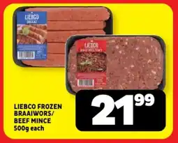 Usave Liebco frozen braaiwors/ beef mince offer
