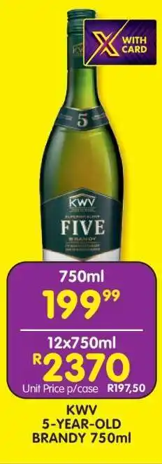 Shoprite KWV 5-Year-Old Brandy 750ml offer