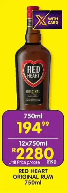 Shoprite RED HEART ORIGINAL RUM 750ml offer