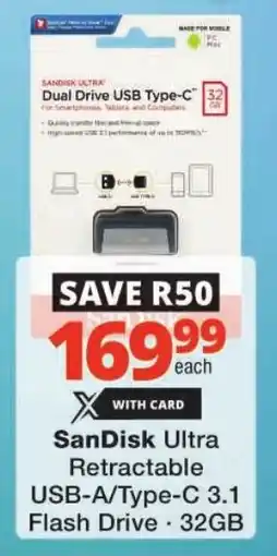 Checkers SanDisk Ultra Retractable USB-A/Type-C 3.1 Flash Drive offer