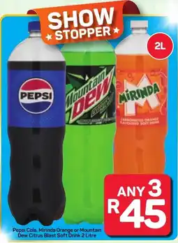 Pick n Pay Hypermarket Pepsi Cola, Mirinda Orange or Mountain Dew Citrus Blast Soft Drink offer