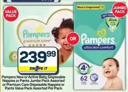 Pick n Pay Hypermarket Pampers New or Active Baby Disposable Nappies or Pants Jumbo Pack Assorted or Premium Care Disposable Nappies or Pants offer