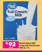 Game Great Value UHT Long Life Full Cream Milk-6 x 1L Each offer