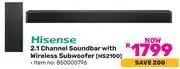 Game Hisense 2.1 Channel Soundbar With Wireless Subwoofer HS2100 offer