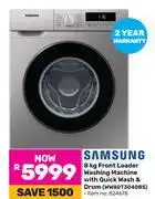 Game Samsung 8Kg Front Loader Washing Machine With Quick Wash & Drum WW80T3040BS offer
