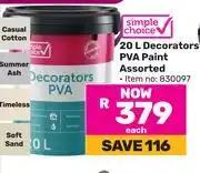Game Simple Choice 20l Decorators PVA Paint Assorted-Each offer