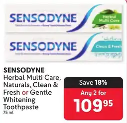 Makro SENSODYNE Herbal Multi Care, Naturals, Clean & Fresh or Gentle Whitening Toothpaste offer