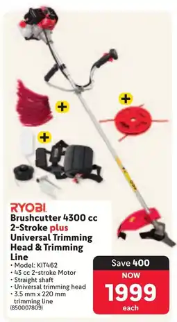 Makro RYOBI Brushcutter 4300 cc 2-Stroke plus Universal Trimming Head & Trimming Line offer