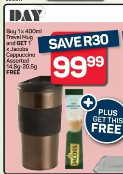 Pick n Pay Hypermarket 400ml Travel Mug with Jacobs Cappuccino offer