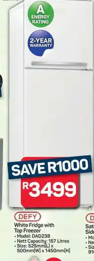 Pick n Pay Hypermarket DEFY White Fridge with Top Freezer offer