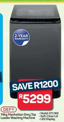 Pick n Pay Hypermarket DEFY 14kg Manhattan Grey Top Loader Washing Machine offer