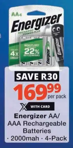 Checkers Hyper Energizer AA/ AAA Rechargeable Batteries offer