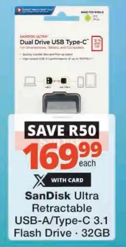 Checkers Hyper SanDisk Ultra Retractable USB-A/Type-C 3.1 Flash Drive offer