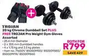 Game Trojan 20Kg Chrome Dumbbell Set Plus Free Trojan Pro Weight Gym Gloves Assorted-For Both offer