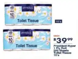 President Hyper President Hyper 1 Ply Roll 500 Sheets Tollet Tissue offer
