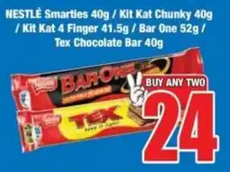 Boxer Superstores NESTLÉ Smarties/ Kit Kat Chunky/ Kit Kat 4 Finger/ Bar One/ Tex Chocolate Bar offer