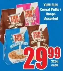 Boxer Superstores YUM FUN Cereal Puffs/ Hoops Assorted offer