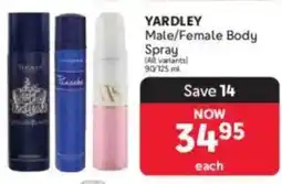Makro YARDLEY Male/ Female Body Spray offer