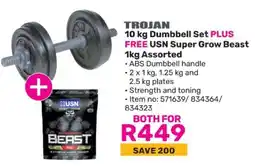 Game TROJAN 10 kg Dumbbell Set PLUS FREE USN Super Grow Beast 1kg Assorted offer