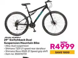 Game Raleigh 29 Switchback Dual Suspension Mountain Bike offer