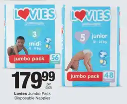 Checkers Lovies Jumbo Pack Disposable Nappies offer