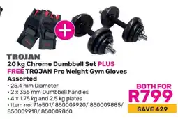 Game TROJAN 20 kg Chrome Dumbbell Set PLUS FREE TROJAN Pro Weight Gym Gloves offer